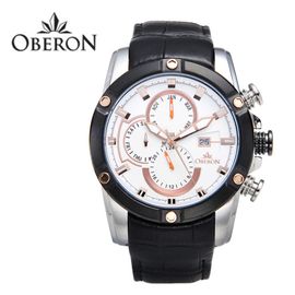 [OBERON] OB-912 STWT _ Fashion Business Men's Watches with Leather Watch, 5 ATM Waterproof, Chronograph Quartz Watch for Men, Auto Date